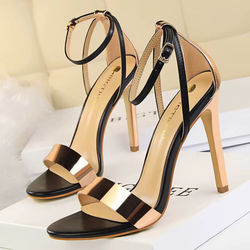 Shoes Pu Leather High Heels 2025 New Women Heels Sexy Stiletto Heels 11 Cm Party Shoes Color Matching Women Sandals
