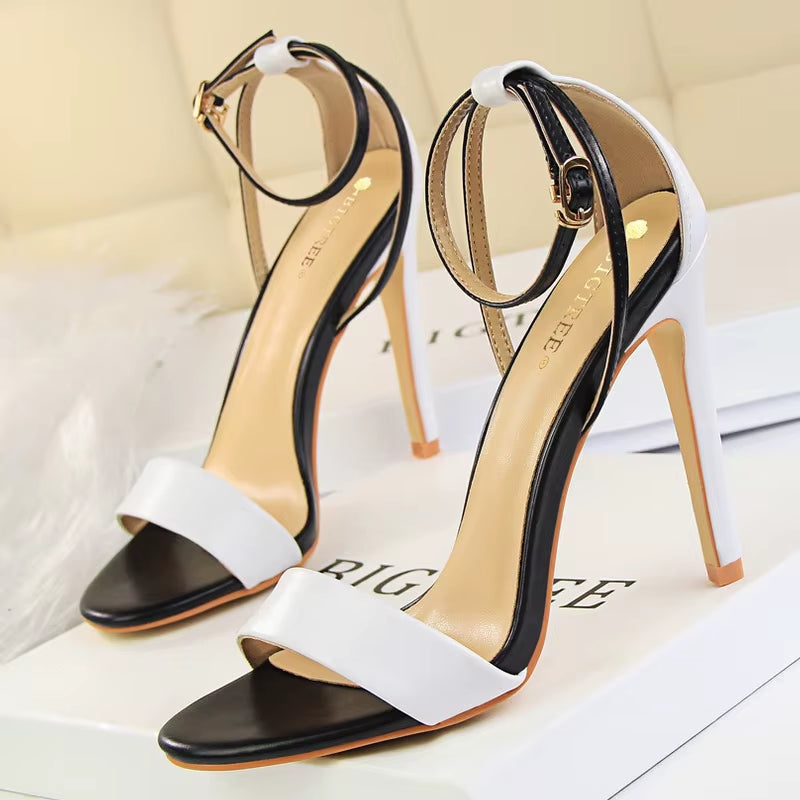 Shoes Pu Leather High Heels 2025 New Women Heels Sexy Stiletto Heels 11 Cm Party Shoes Color Matching Women Sandals