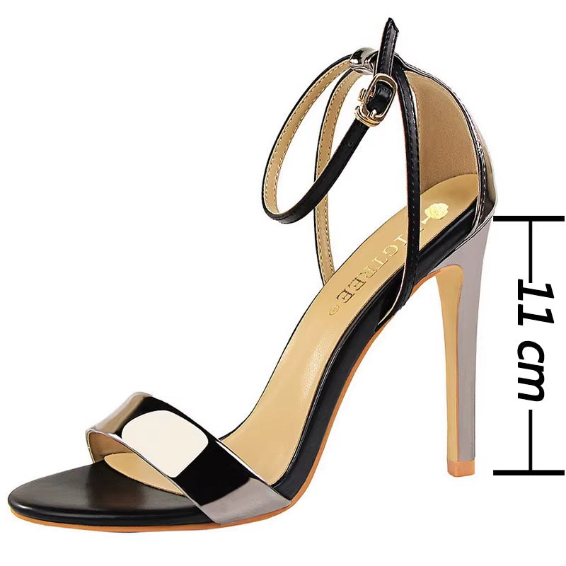 Shoes Pu Leather High Heels 2025 New Women Heels Sexy Stiletto Heels 11 Cm Party Shoes Color Matching Women Sandals