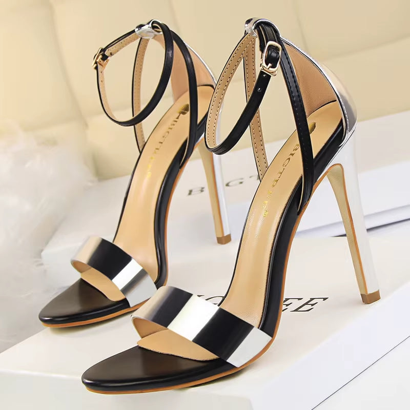 Shoes Pu Leather High Heels 2025 New Women Heels Sexy Stiletto Heels 11 Cm Party Shoes Color Matching Women Sandals