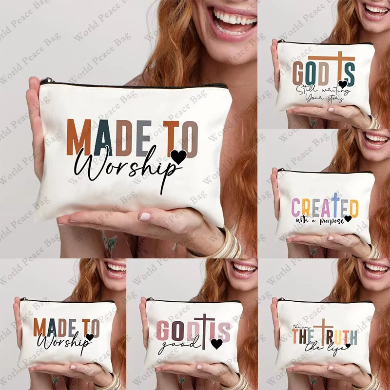 1 Pc Christian Religious Psalm Jesus God Faith Pattern Makeup Bag