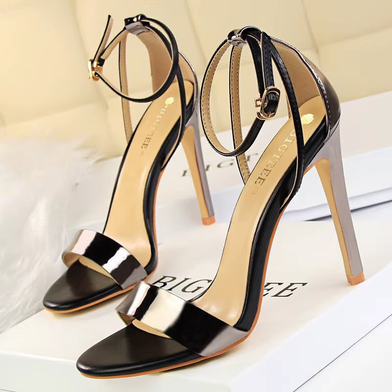 Shoes Pu Leather High Heels 2025 New Women Heels Sexy Stiletto Heels 11 Cm Party Shoes Color Matching Women Sandals