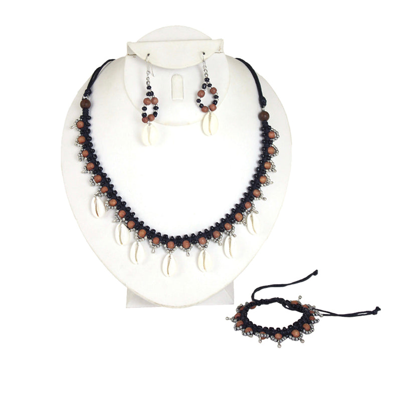 Multi-Beaded Cowry Shell Necklace Set