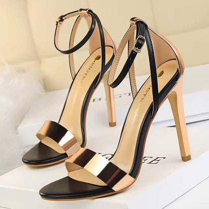 Shoes Pu Leather High Heels 2025 New Women Heels Sexy Stiletto Heels 11 Cm Party Shoes Color Matching Women Sandals
