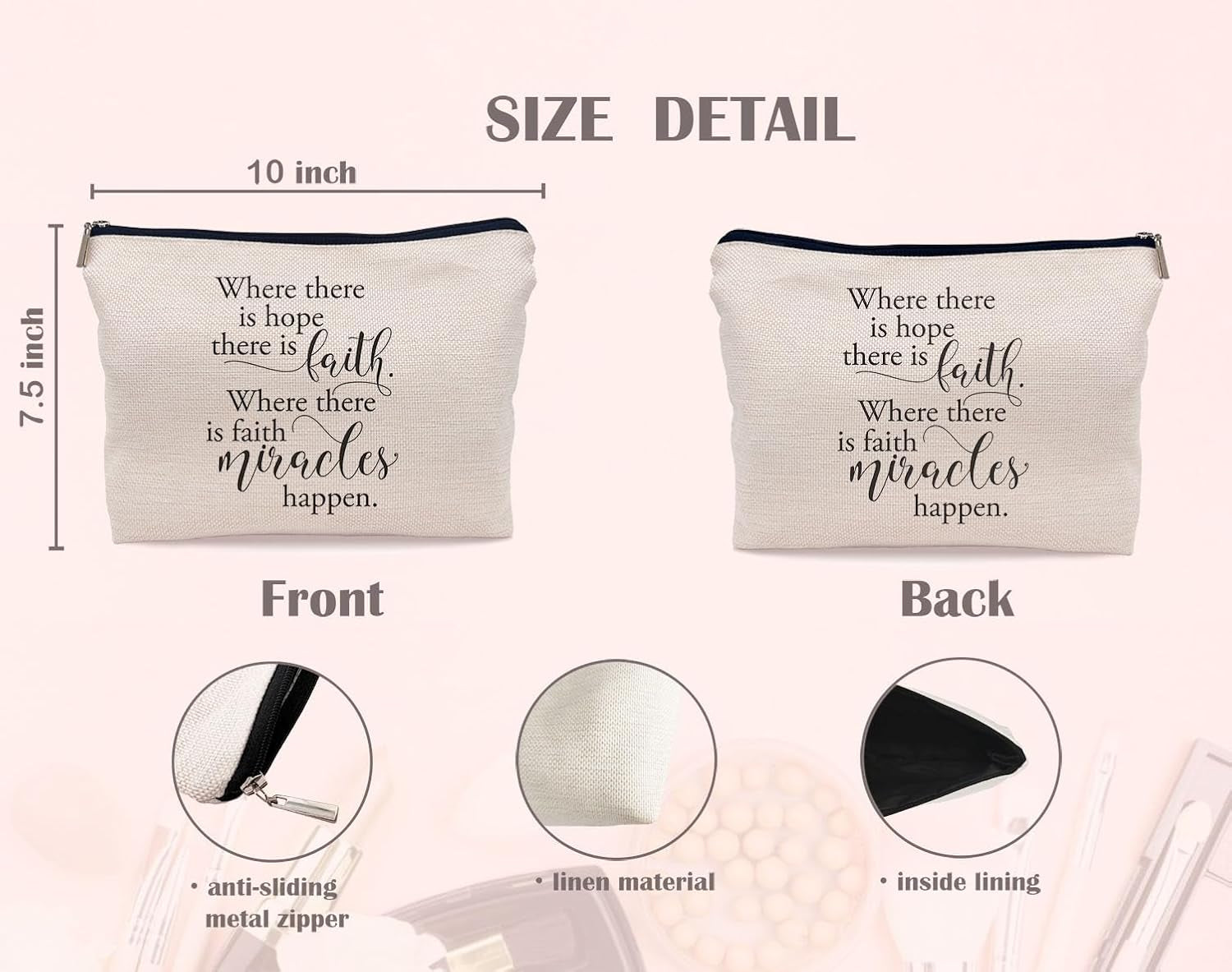 Christian Gifts for Women Faith, Christian Inspirational Makeup Bag Cosmetic Bags for Women, Religious Bible Verse Small Makeup Cosmetic Bag for Purse, Where There Is Hope There Is Faith
