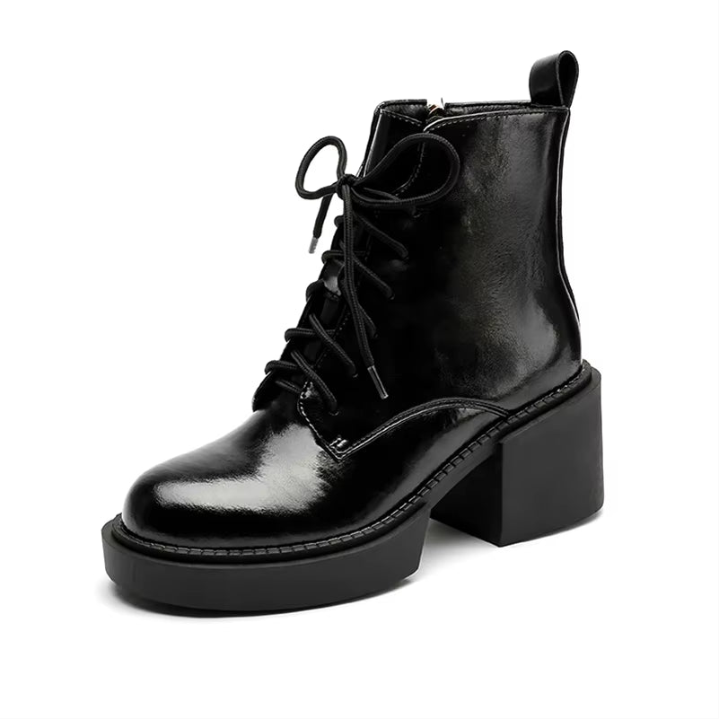 Women Shoes Genuine Leather Ankle Boots Platform Thick High Heel Boots round Toe Zipper Lady Footwear 2021 Autumn Winter