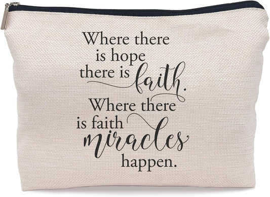 Christian Gifts for Women Faith, Christian Inspirational Makeup Bag Cosmetic Bags for Women, Religious Bible Verse Small Makeup Cosmetic Bag for Purse, Where There Is Hope There Is Faith