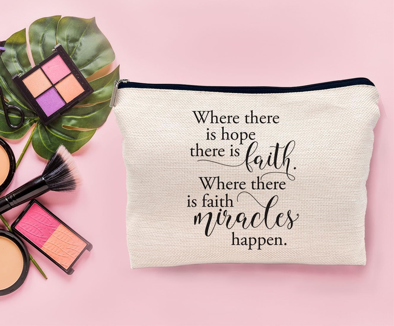 Christian Gifts for Women Faith, Christian Inspirational Makeup Bag Cosmetic Bags for Women, Religious Bible Verse Small Makeup Cosmetic Bag for Purse, Where There Is Hope There Is Faith
