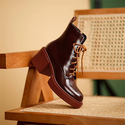 Women Shoes Genuine Leather Ankle Boots Platform Thick High Heel Boots round Toe Zipper Lady Footwear 2021 Autumn Winter