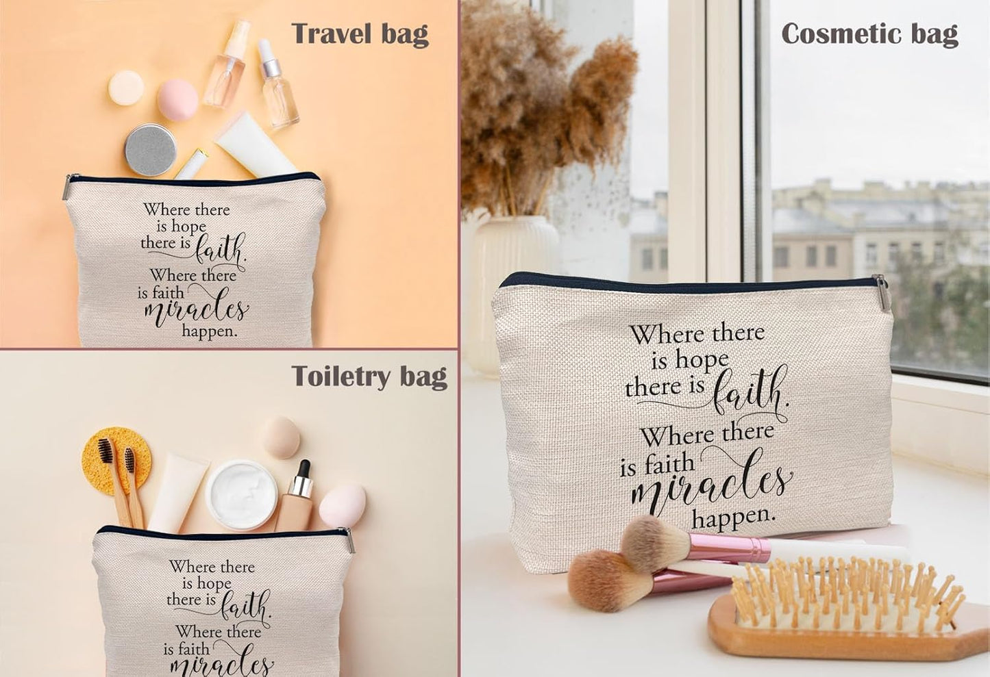 Christian Gifts for Women Faith, Christian Inspirational Makeup Bag Cosmetic Bags for Women, Religious Bible Verse Small Makeup Cosmetic Bag for Purse, Where There Is Hope There Is Faith