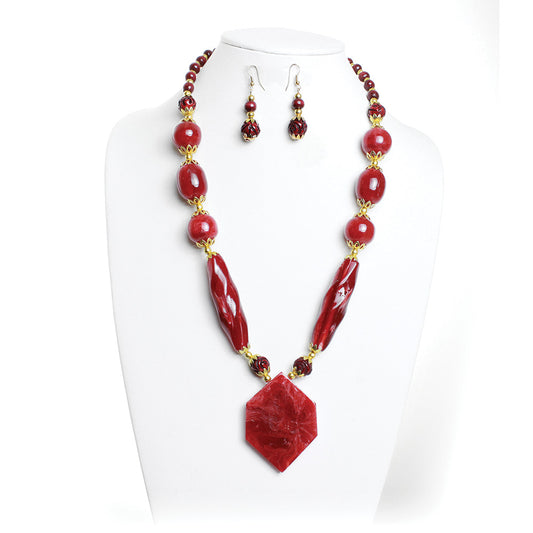 Ruby Red Pendant Necklace Set