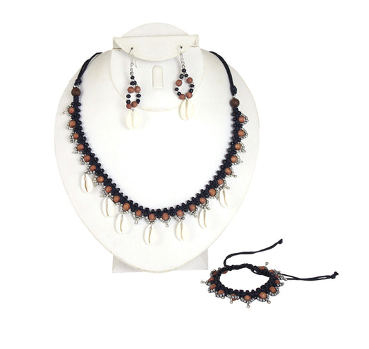 Multi-Beaded Cowry Shell Necklace Set